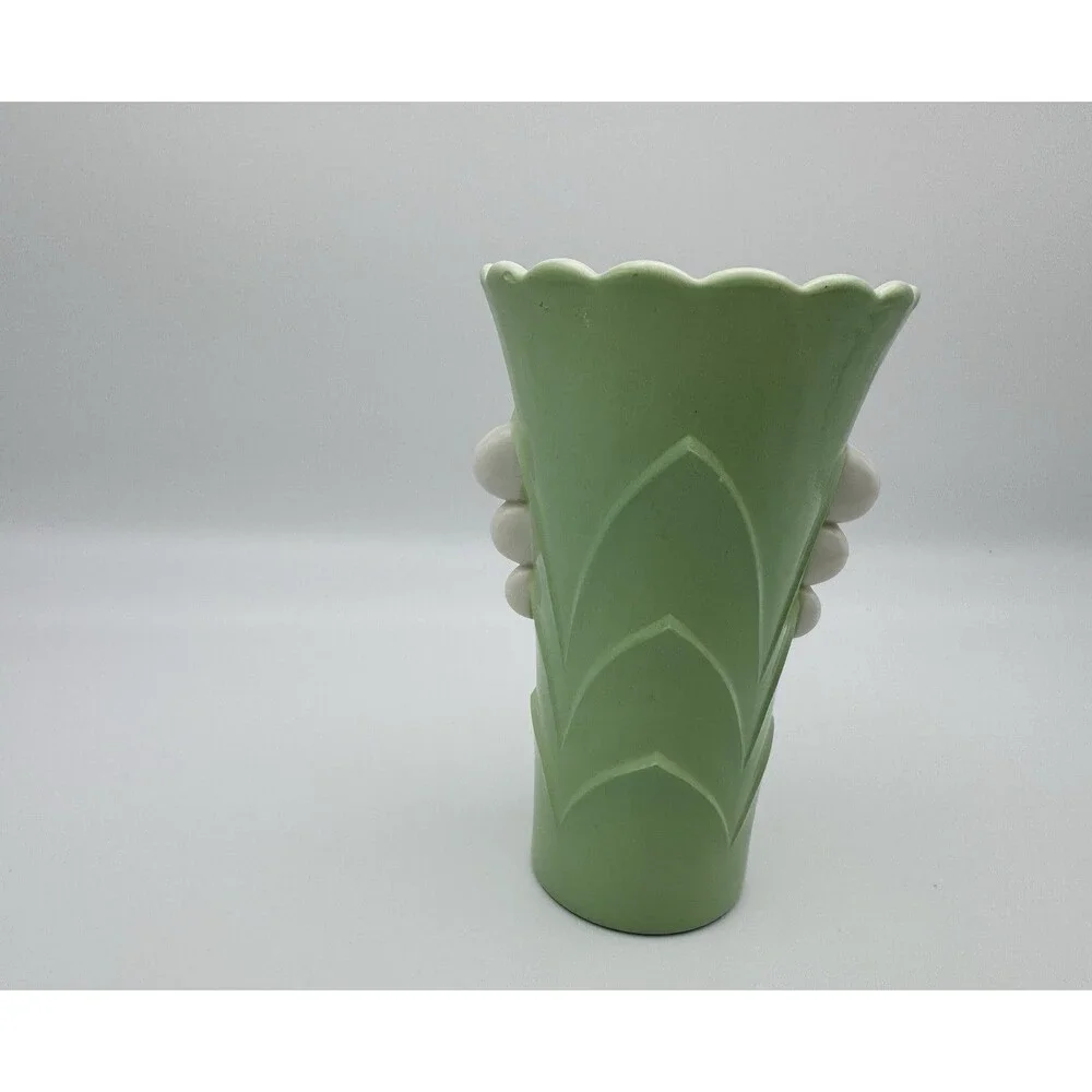 Vintage Anchor Hocking Vitrock Vase 5¼” Green & White Art Deco Uranium Glow
